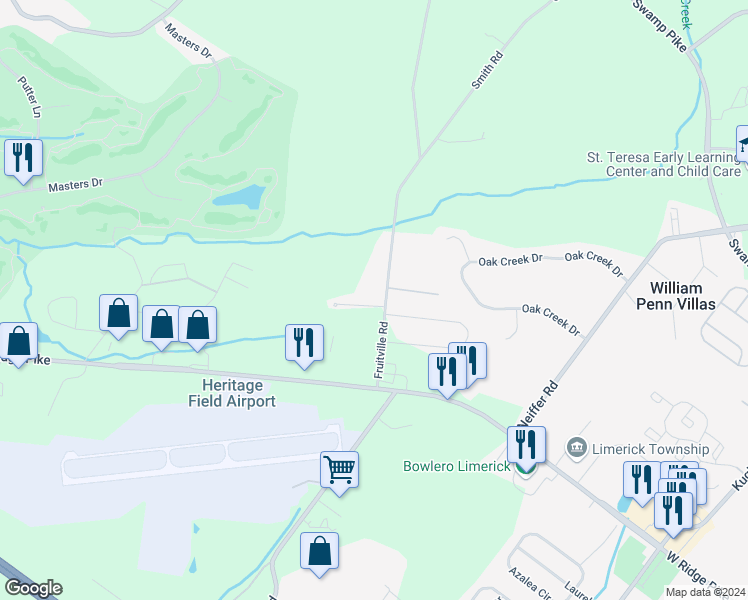 map of restaurants, bars, coffee shops, grocery stores, and more near 41 Fruitville Road in Pottstown