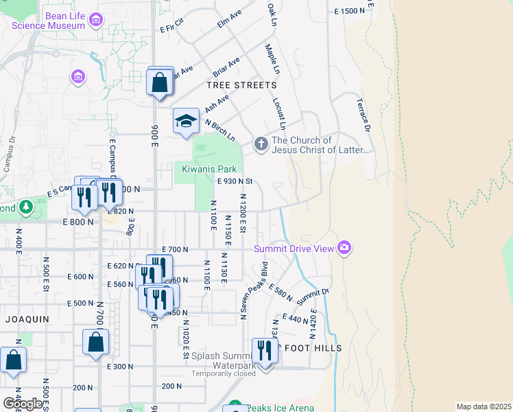 map of restaurants, bars, coffee shops, grocery stores, and more near 1235 East 820 North in Provo