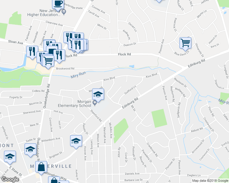 map of restaurants, bars, coffee shops, grocery stores, and more near 8 Hollyhock Way in Hamilton Township