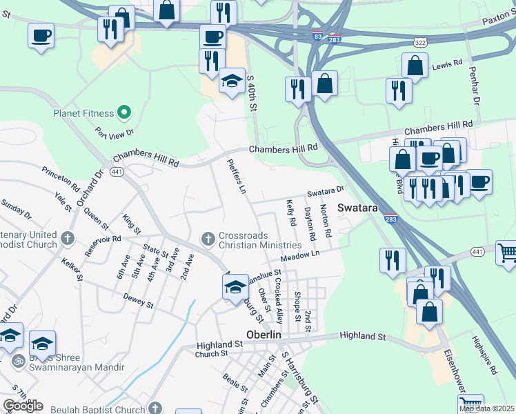 map of restaurants, bars, coffee shops, grocery stores, and more near 1410 Pieffers Lane in Dauphin County