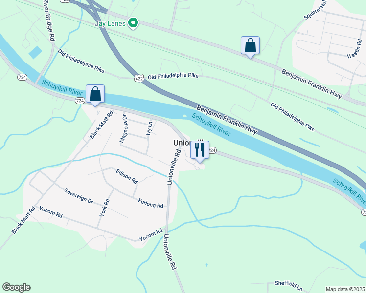 map of restaurants, bars, coffee shops, grocery stores, and more near 15A Unionville Road in Douglassville