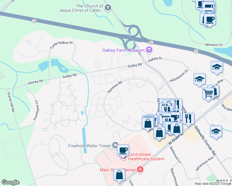 map of restaurants, bars, coffee shops, grocery stores, and more near 66 Ridge Place in Freehold