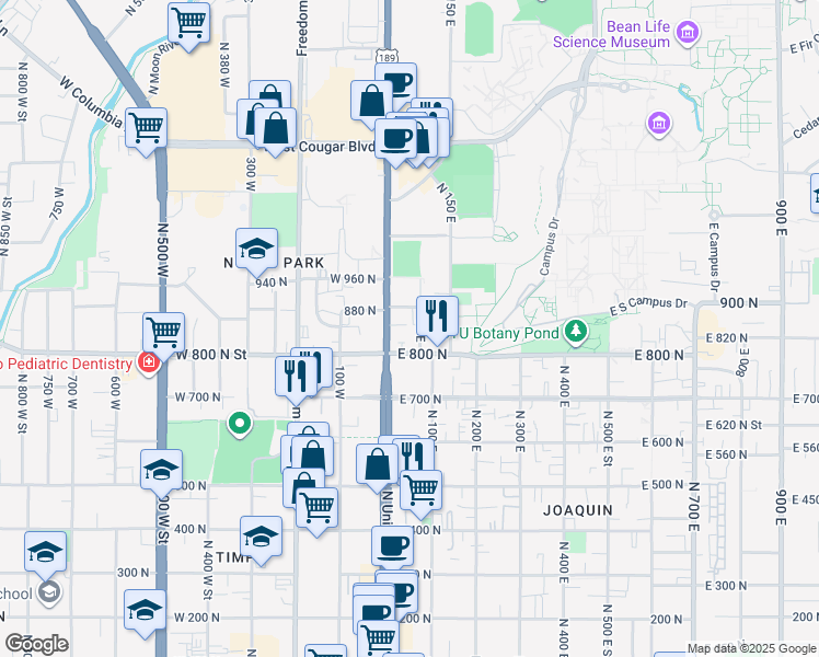 map of restaurants, bars, coffee shops, grocery stores, and more near 842 50 East in Provo