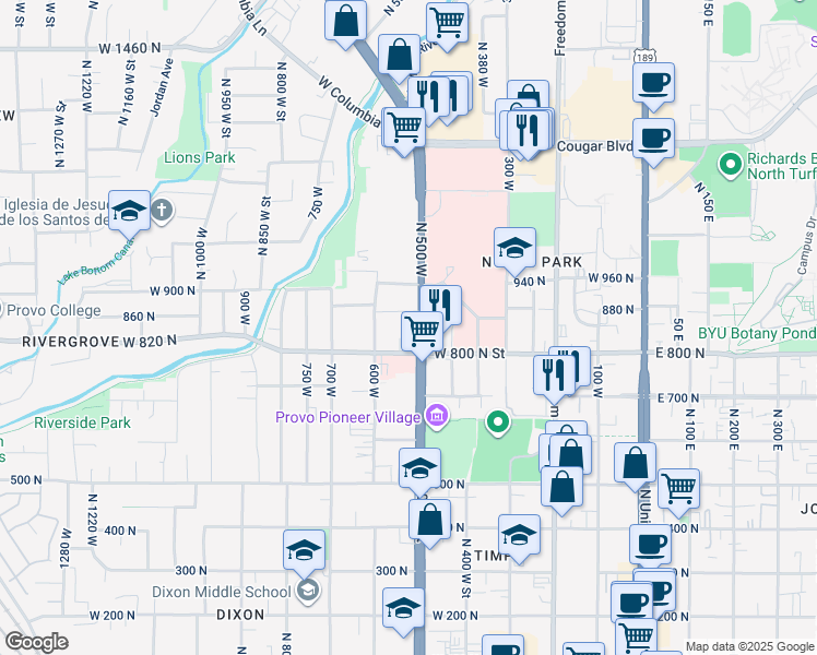 map of restaurants, bars, coffee shops, grocery stores, and more near in Provo