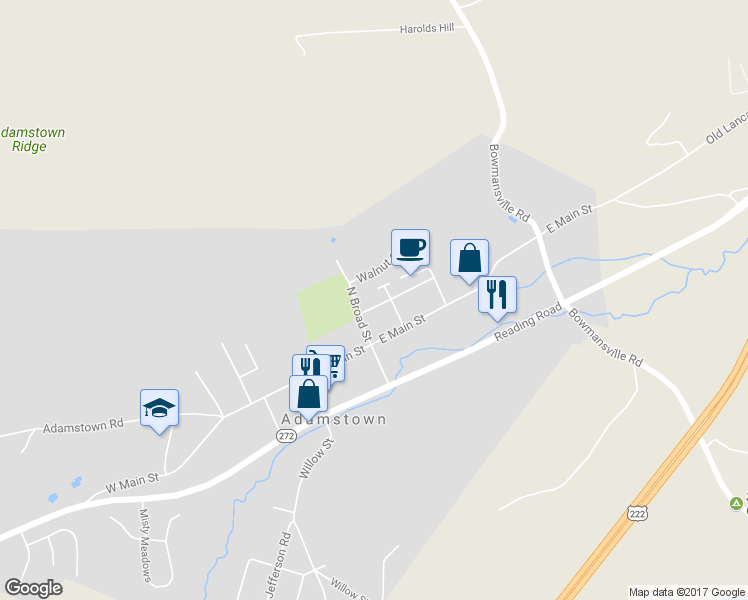 map of restaurants, bars, coffee shops, grocery stores, and more near 20 East Washington Street in Reinholds
