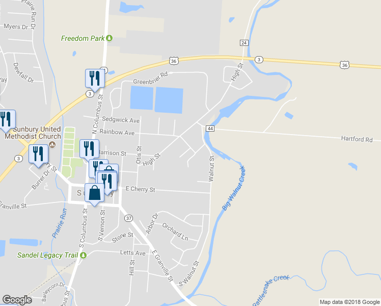 map of restaurants, bars, coffee shops, grocery stores, and more near 311 McGill Street in Sunbury