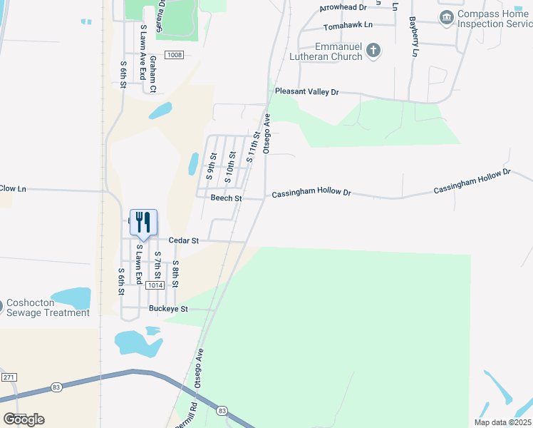 map of restaurants, bars, coffee shops, grocery stores, and more near 2234 Otsego Avenue in Coshocton
