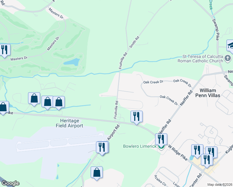 map of restaurants, bars, coffee shops, grocery stores, and more near 39 Fruitville Road in Pottstown
