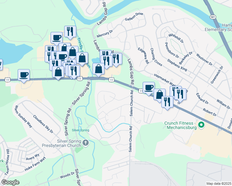 map of restaurants, bars, coffee shops, grocery stores, and more near 6449 Creekbend Drive in Cumberland County