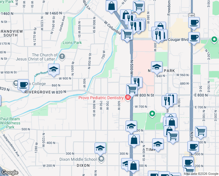 map of restaurants, bars, coffee shops, grocery stores, and more near 846 North 700 West in Provo