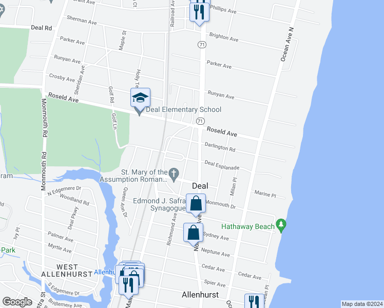 map of restaurants, bars, coffee shops, grocery stores, and more near 19 Richmond Avenue in Deal