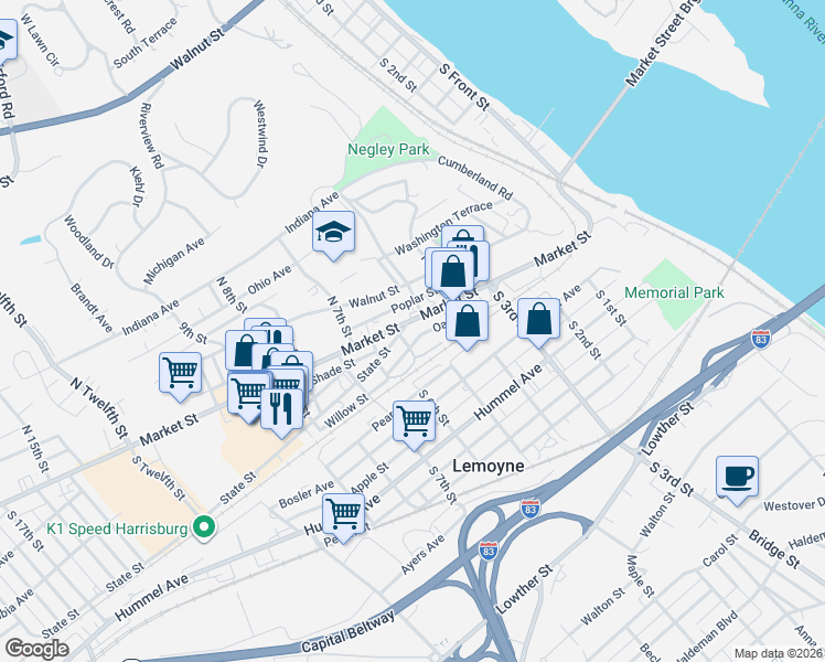 map of restaurants, bars, coffee shops, grocery stores, and more near 528 Donald Avenue in Lemoyne