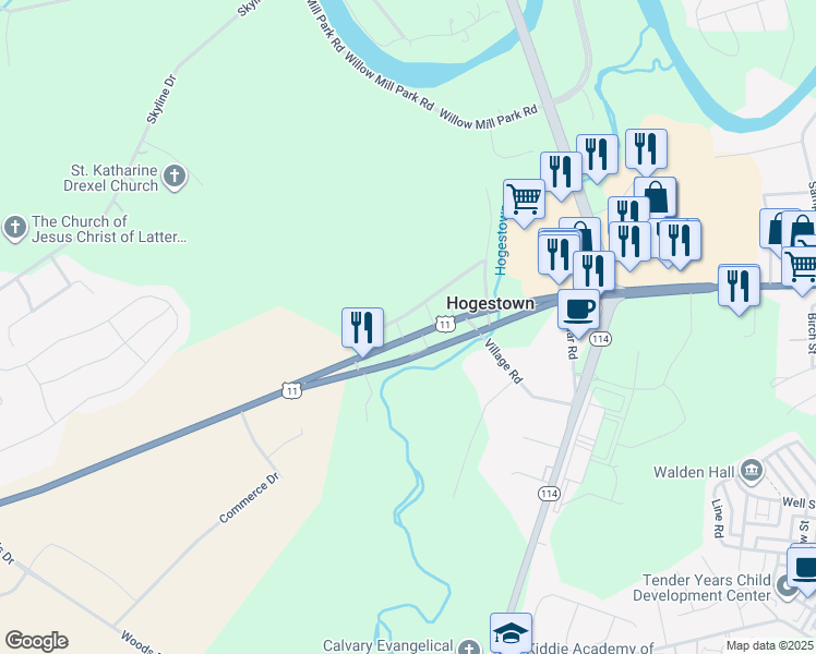 map of restaurants, bars, coffee shops, grocery stores, and more near 6601 Carlisle Pike in Mechanicsburg