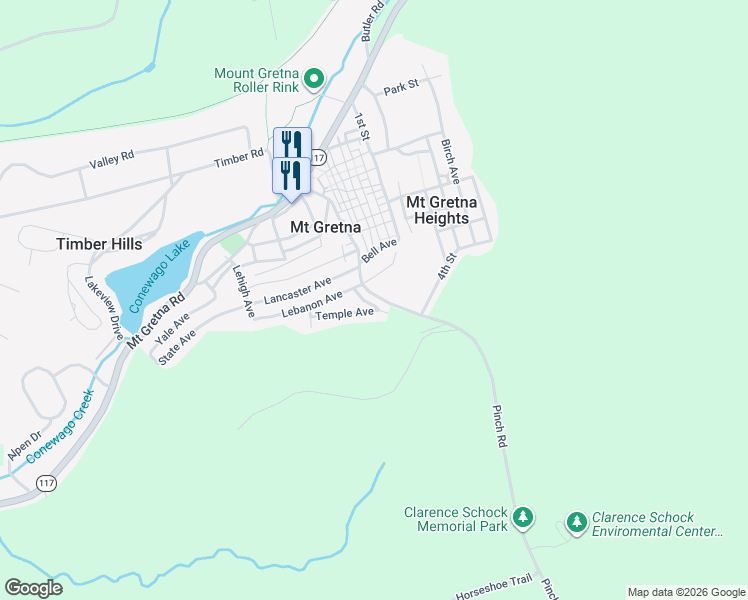 map of restaurants, bars, coffee shops, grocery stores, and more near 312 Old Mountain Road in Mount Gretna