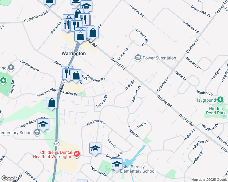 map of restaurants, bars, coffee shops, grocery stores, and more near 2172 Lisa Drive in Warrington