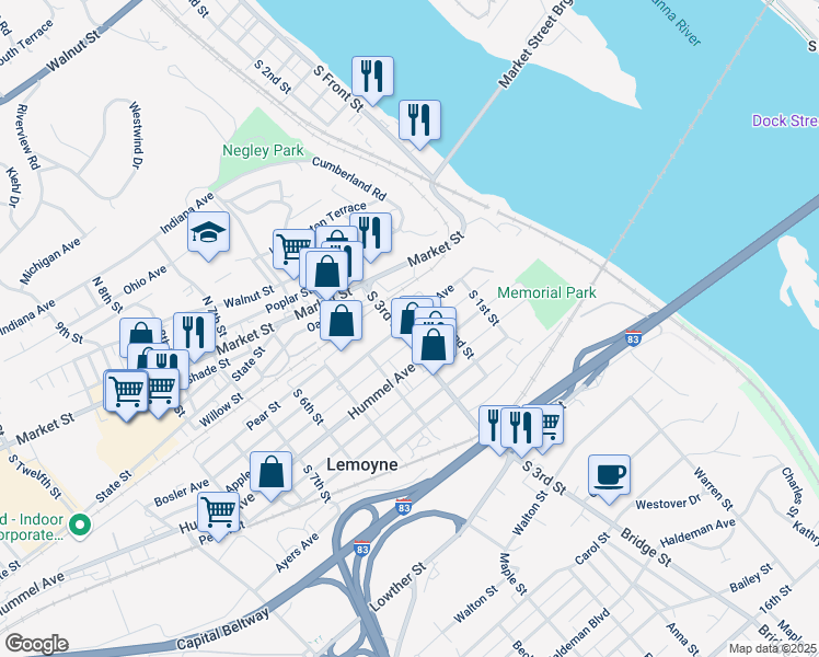 map of restaurants, bars, coffee shops, grocery stores, and more near 316 Bosler Avenue in Lemoyne
