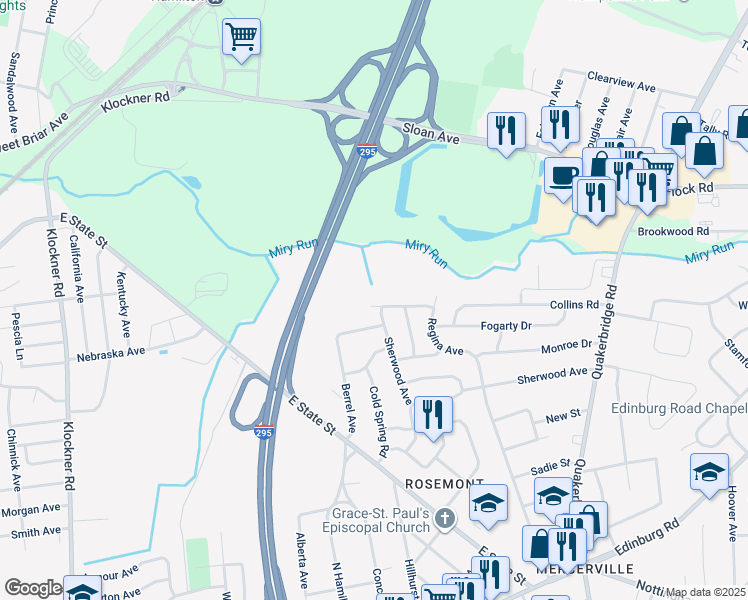 map of restaurants, bars, coffee shops, grocery stores, and more near 20 Peabody Lane in Hamilton Township