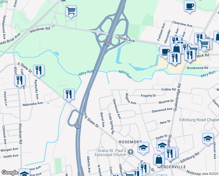 map of restaurants, bars, coffee shops, grocery stores, and more near 20 Peabody Lane in Hamilton Township