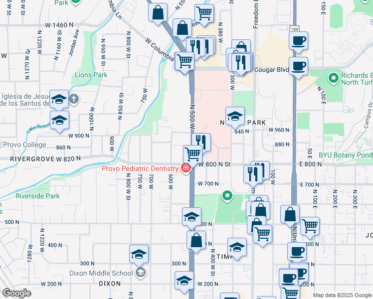 map of restaurants, bars, coffee shops, grocery stores, and more near in Provo