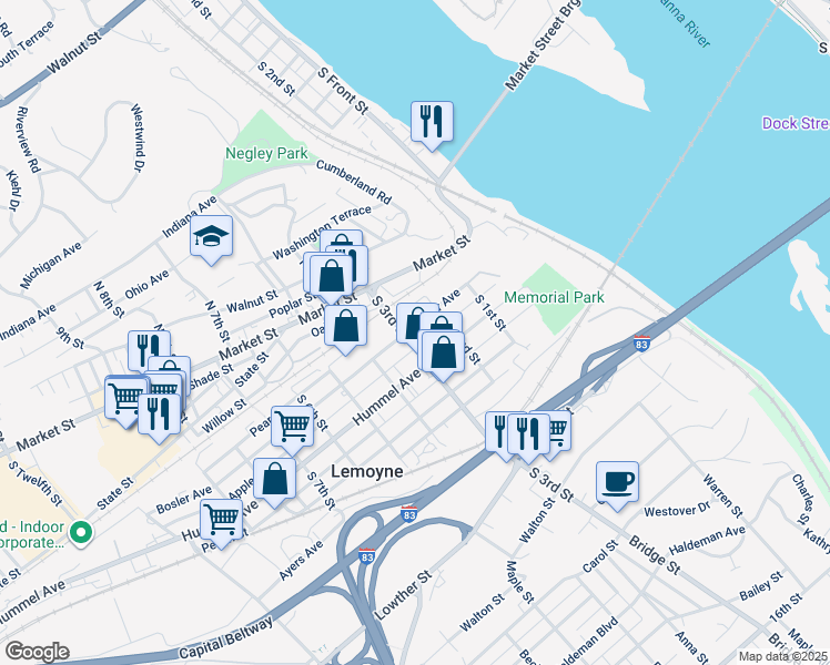 map of restaurants, bars, coffee shops, grocery stores, and more near 316 Bosler Avenue in Lemoyne