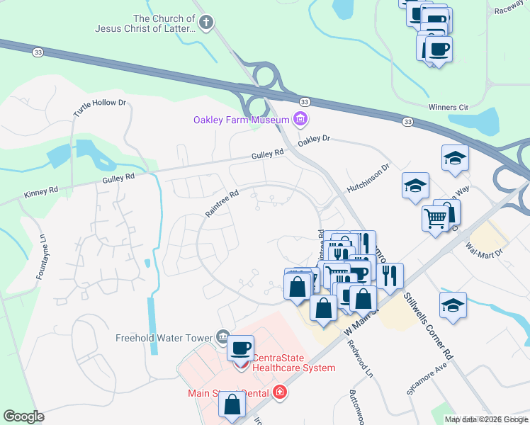 map of restaurants, bars, coffee shops, grocery stores, and more near 31 Pagoda Lane in Freehold