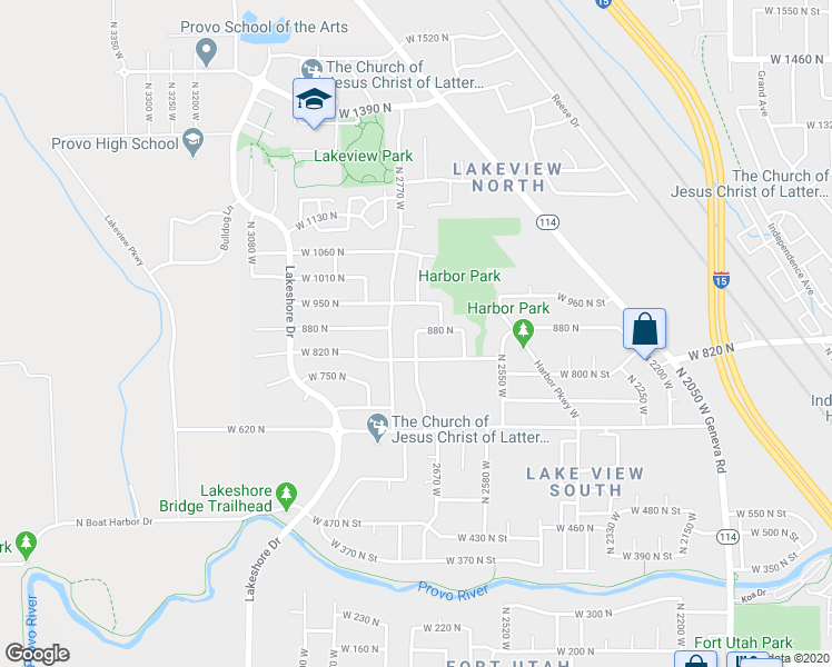map of restaurants, bars, coffee shops, grocery stores, and more near 820 North 2750 West in Provo
