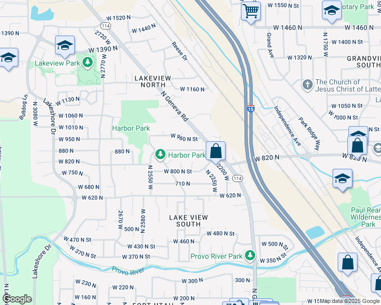 map of restaurants, bars, coffee shops, grocery stores, and more near 2337 880 North in Provo