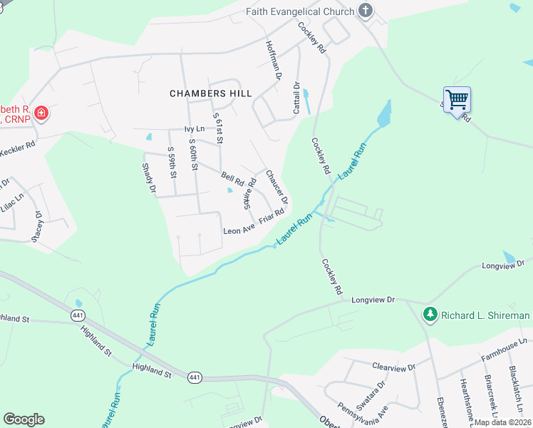 map of restaurants, bars, coffee shops, grocery stores, and more near 6141 Friar Road in Harrisburg
