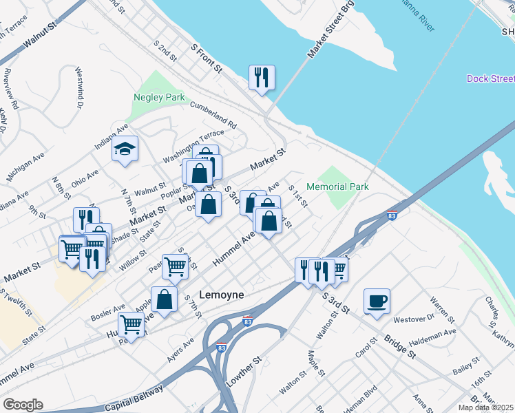 map of restaurants, bars, coffee shops, grocery stores, and more near 225 Hummel Avenue in Lemoyne