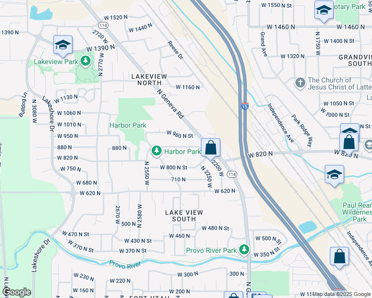 map of restaurants, bars, coffee shops, grocery stores, and more near 2337 880 North in Provo