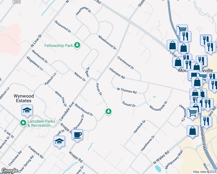 map of restaurants, bars, coffee shops, grocery stores, and more near 1106 West Thomas Road in Lansdale