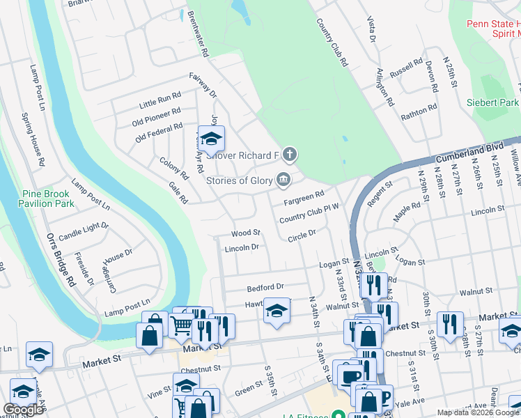 map of restaurants, bars, coffee shops, grocery stores, and more near 51 Circle Drive in Camp Hill