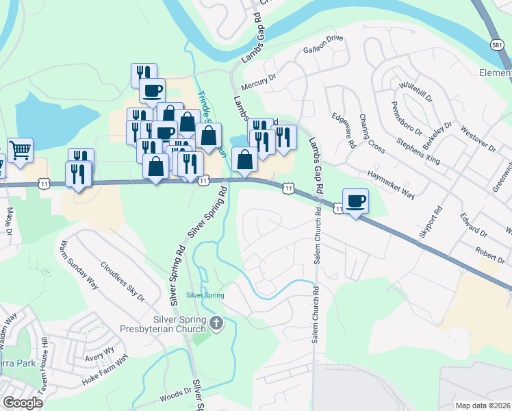 map of restaurants, bars, coffee shops, grocery stores, and more near 6408 Creekbend Drive in Mechanicsburg
