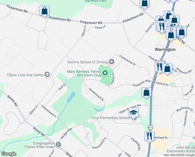 map of restaurants, bars, coffee shops, grocery stores, and more near 892 Eisenhower Court in Warrington