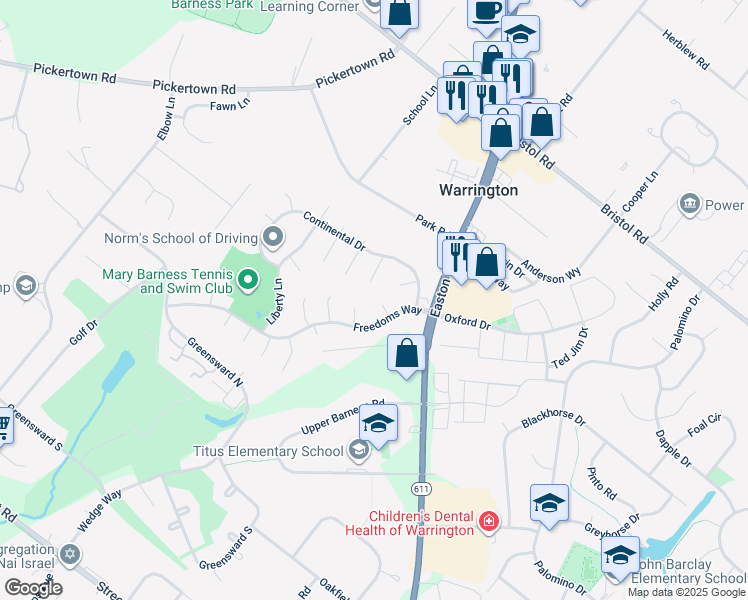 map of restaurants, bars, coffee shops, grocery stores, and more near 998 Monroe Court in Warrington