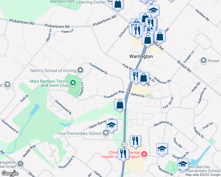 map of restaurants, bars, coffee shops, grocery stores, and more near 998 Monroe Court in Warrington