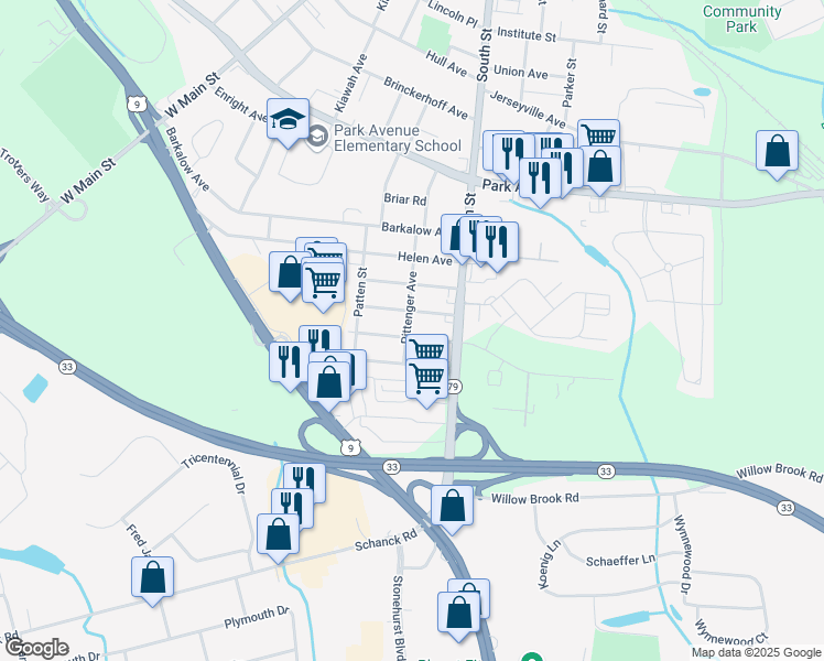 map of restaurants, bars, coffee shops, grocery stores, and more near 40 Pittenger Avenue in Freehold