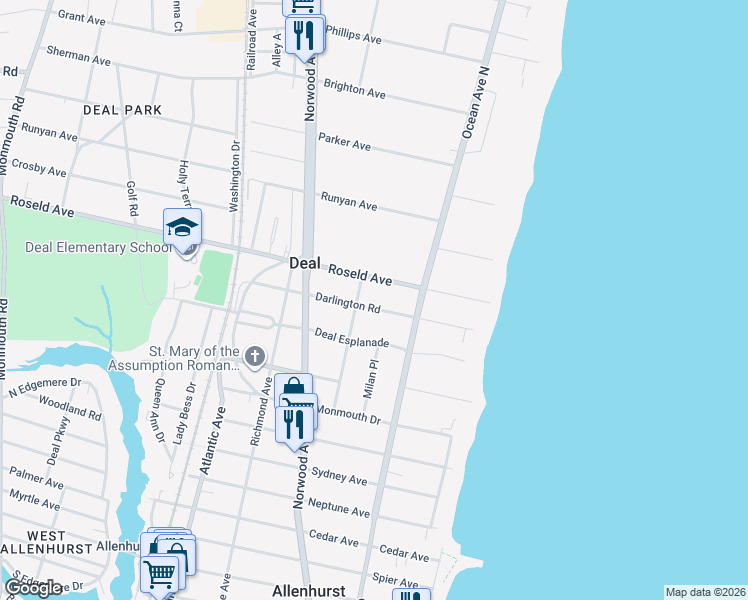 map of restaurants, bars, coffee shops, grocery stores, and more near 59 Deal Esplanade in Deal