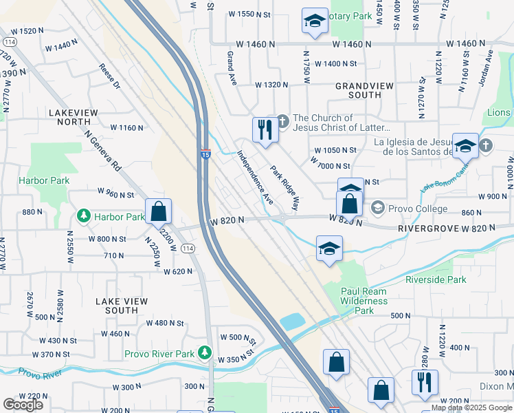 map of restaurants, bars, coffee shops, grocery stores, and more near 1903 West 890 North in Provo