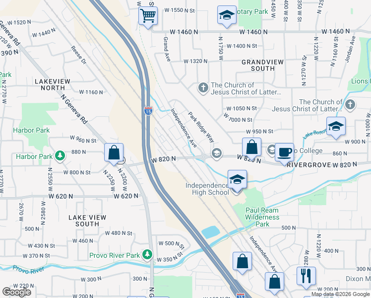 map of restaurants, bars, coffee shops, grocery stores, and more near 1903 West 890 North in Provo
