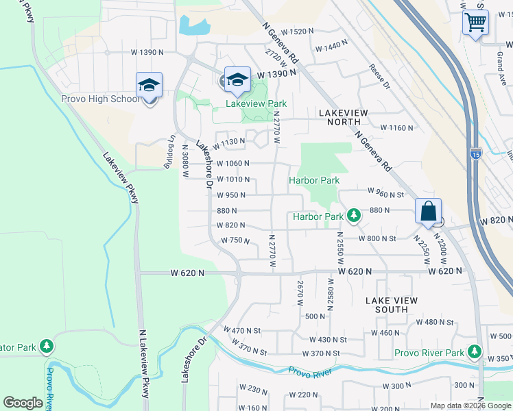 map of restaurants, bars, coffee shops, grocery stores, and more near 2818 880 North in Provo