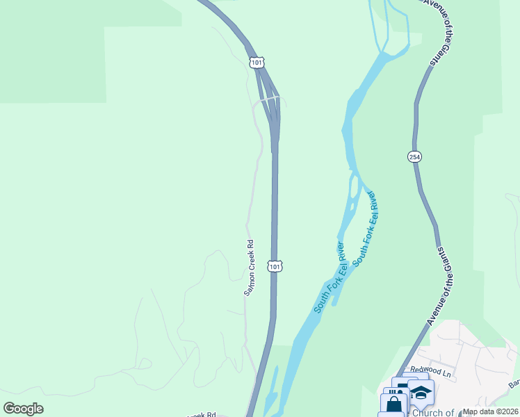 map of restaurants, bars, coffee shops, grocery stores, and more near 2375 Salmon Creek Road in Miranda