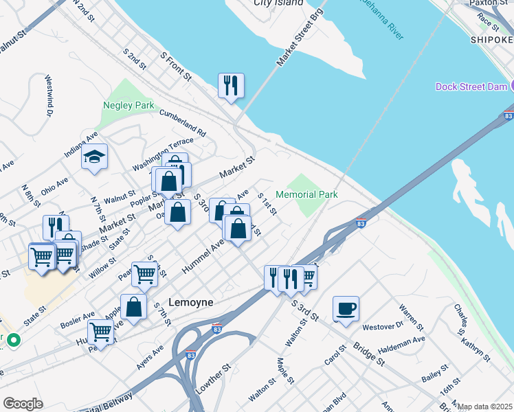 map of restaurants, bars, coffee shops, grocery stores, and more near 117 Hummel Avenue in Lemoyne