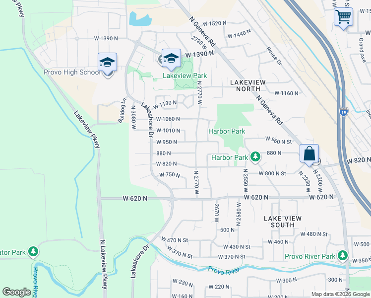 map of restaurants, bars, coffee shops, grocery stores, and more near 2818 880 North in Provo
