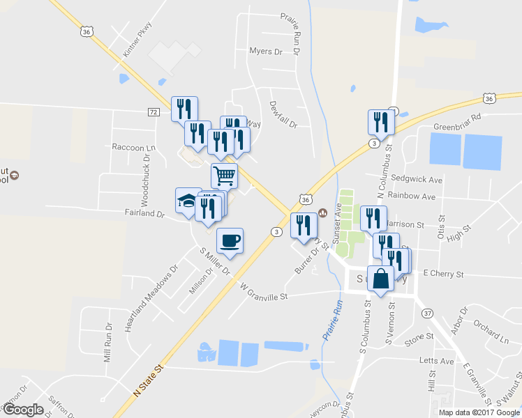 map of restaurants, bars, coffee shops, grocery stores, and more near 133 Ohio 3 in Sunbury