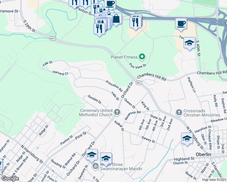 map of restaurants, bars, coffee shops, grocery stores, and more near 458 Yale Street in Harrisburg