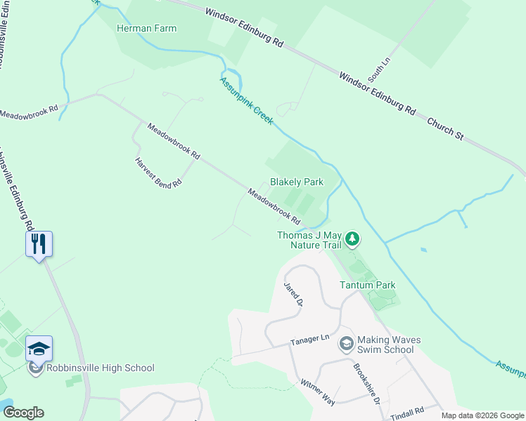 map of restaurants, bars, coffee shops, grocery stores, and more near 259 Meadowbrook Road in Trenton