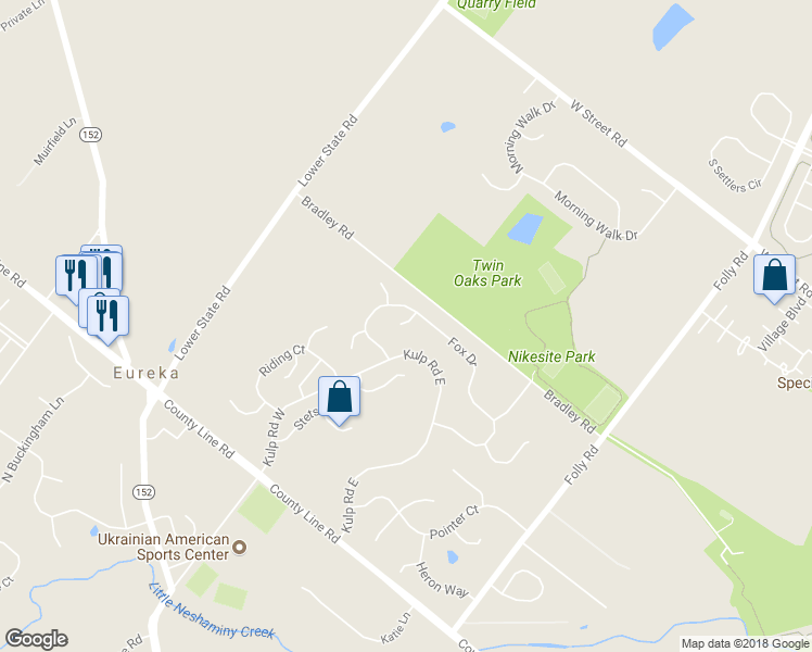 map of restaurants, bars, coffee shops, grocery stores, and more near 504 Bassett Court in Chalfont
