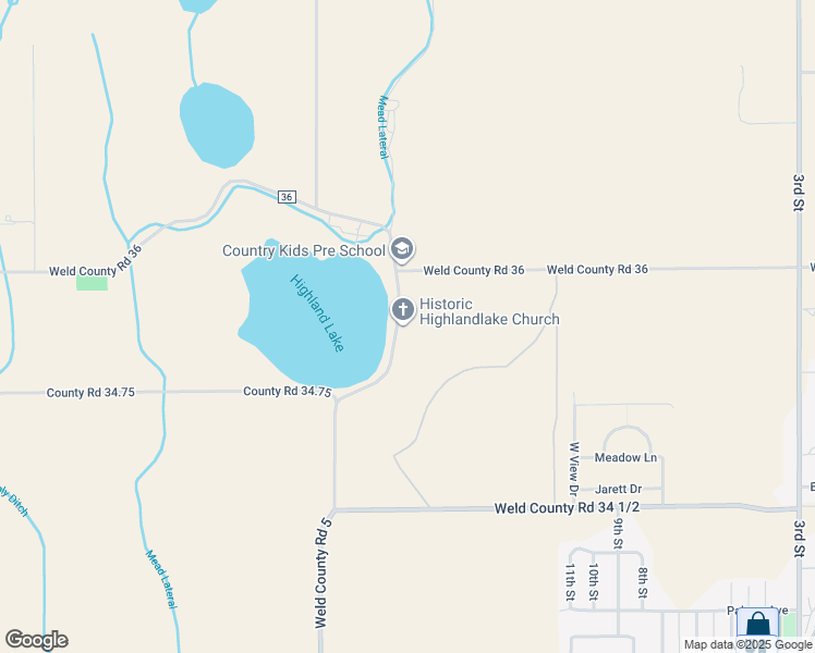 map of restaurants, bars, coffee shops, grocery stores, and more near 16896 County Road 5 in Mead