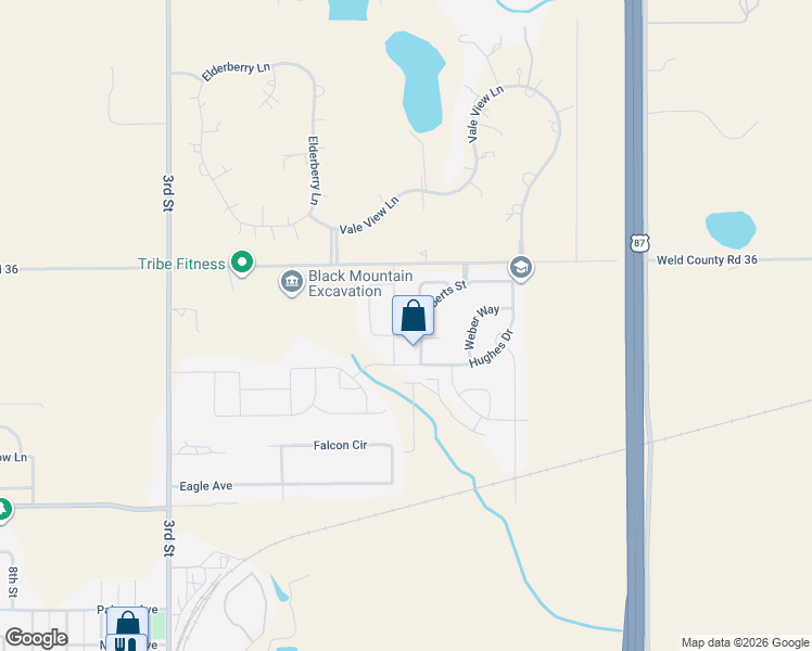 map of restaurants, bars, coffee shops, grocery stores, and more near 16870 McKay Drive in Mead